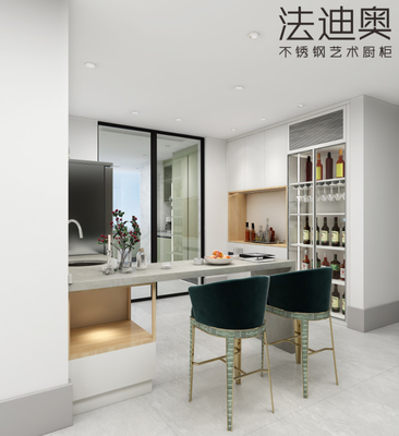 Fadior Closed Kitchen Cabinet With Refreshing Mung Bean Gray And White Marble