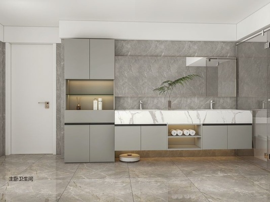 Fadior Stainless Steel Bathroom Vanity With Open Shelving And Dual Sinks