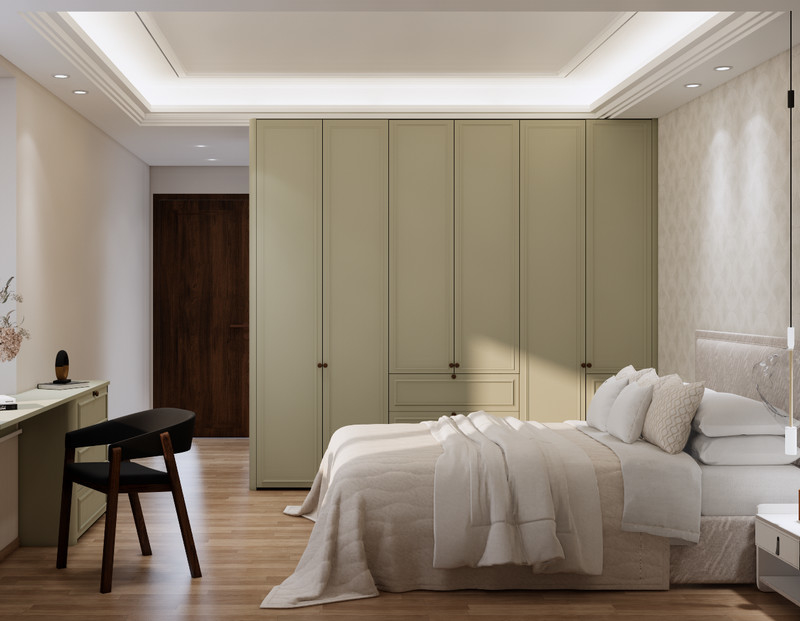 Mung Bean Grey Stainless Steel Bedroom Wardrobe Sleek And Elegant  Easy Clean