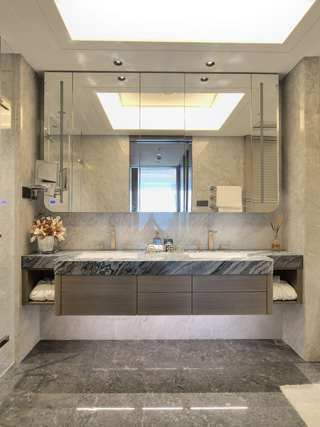 Fadior Luxe Arc â Stainless Steel Bathroom Vanity With Woodgrain Doors & Quartz Top - Cabinet Frame: 304 stainless steel (anti-corrosion)